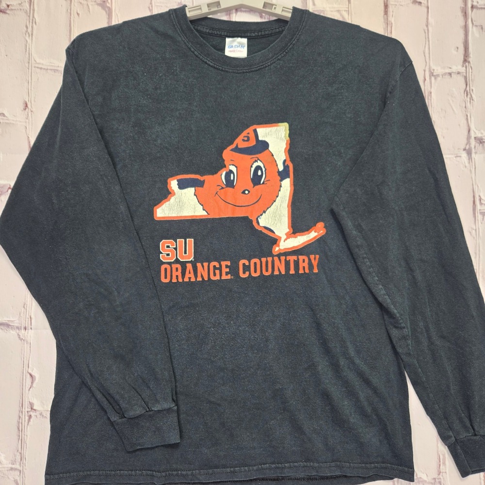 VTG Y2K Gildan Long Sleeve Shirt Black Syracuse SU Orange Country Mascot Mens L